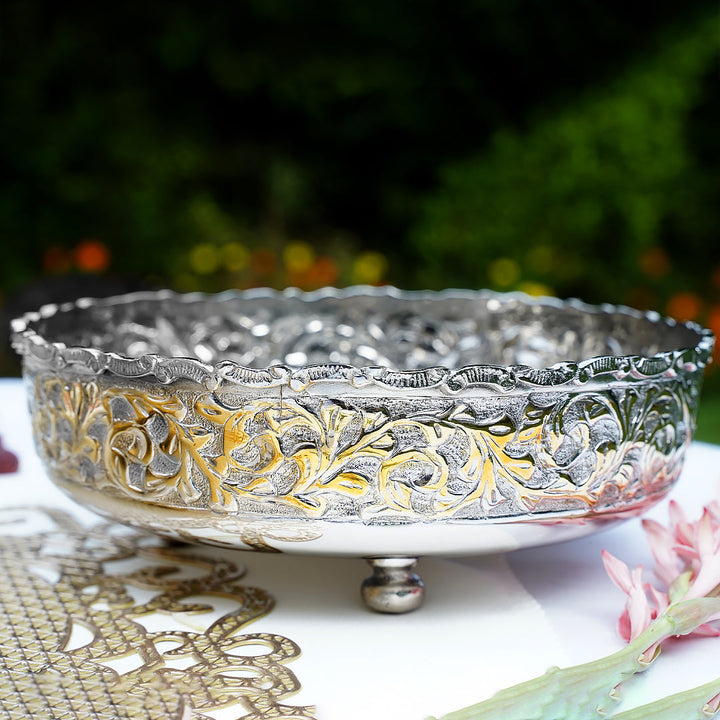 Silver Bowl with Gold Carving