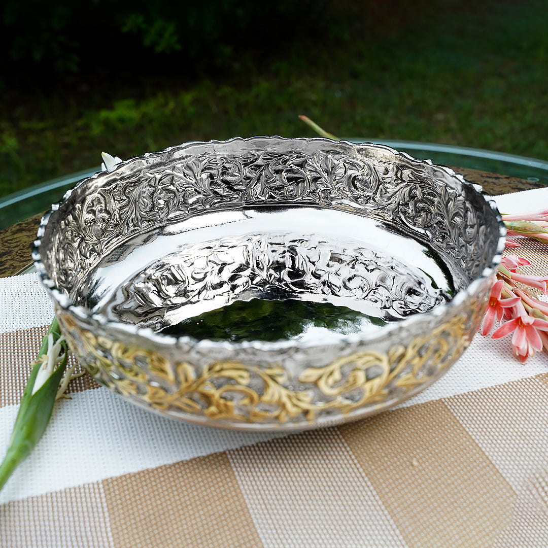 Silver Bowl with Gold Carving