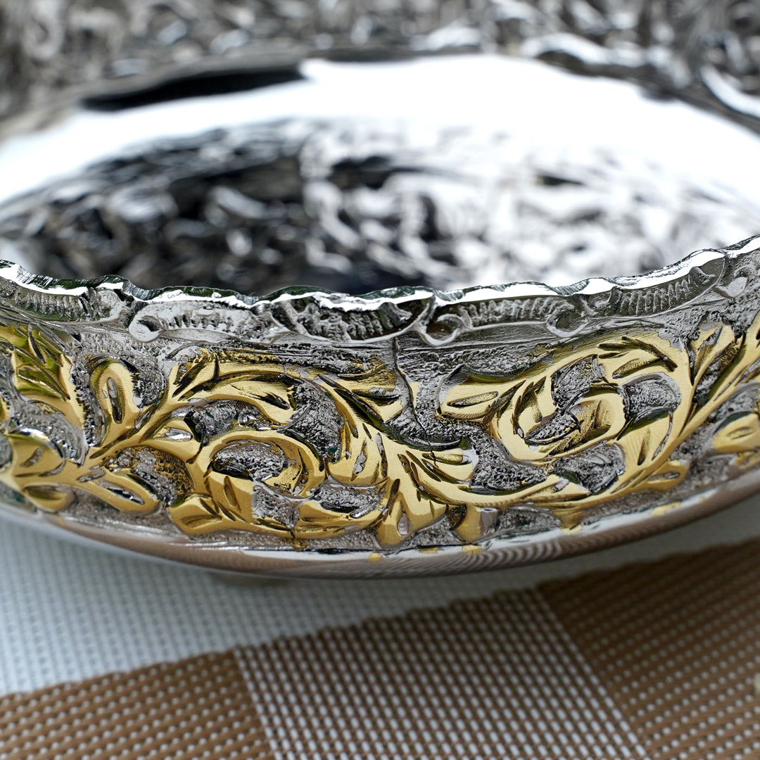Silver Bowl with Gold Carving