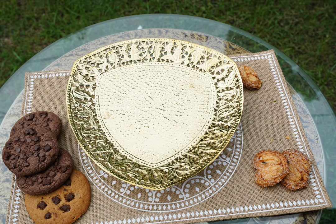 Silver & Brass Artisan Tray| Mettlea Collection