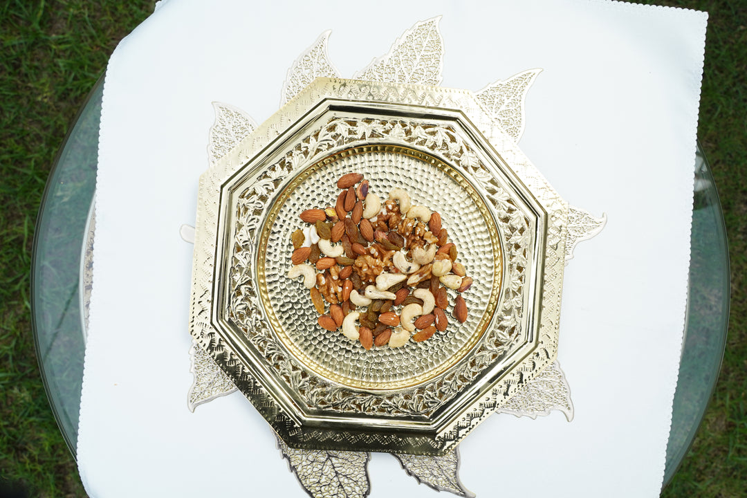 Octagonal Vintage Brass Serving Plate | Artisan Accent