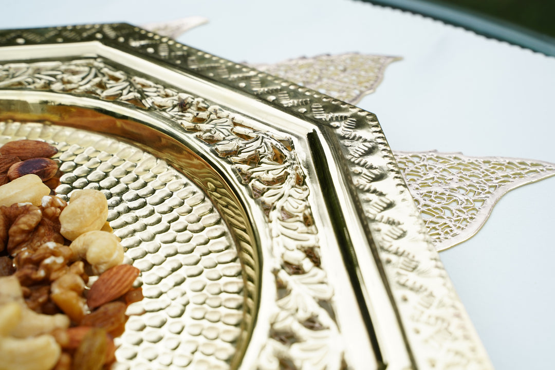 Octagonal Vintage Brass Serving Plate | Artisan Accent