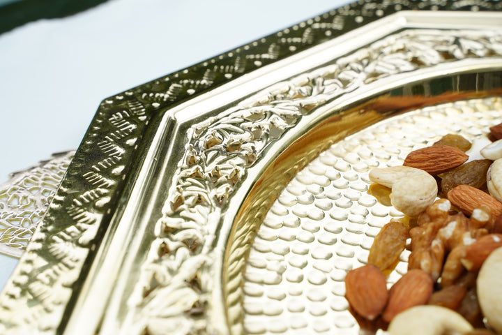 Octagonal Vintage Brass Serving Plate | Artisan Accent