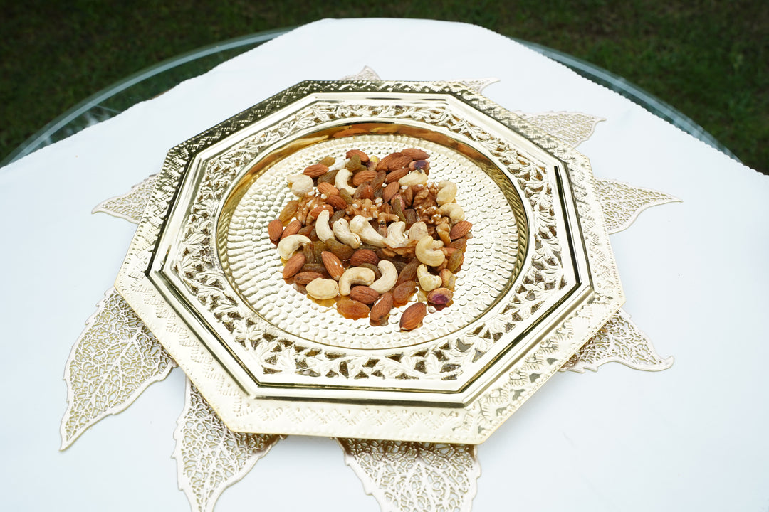 Octagonal Vintage Brass Serving Plate | Artisan Accent