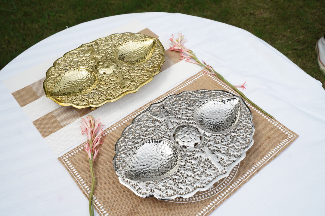 Silver & brass Handcrafted Plate| Mettlea Collection