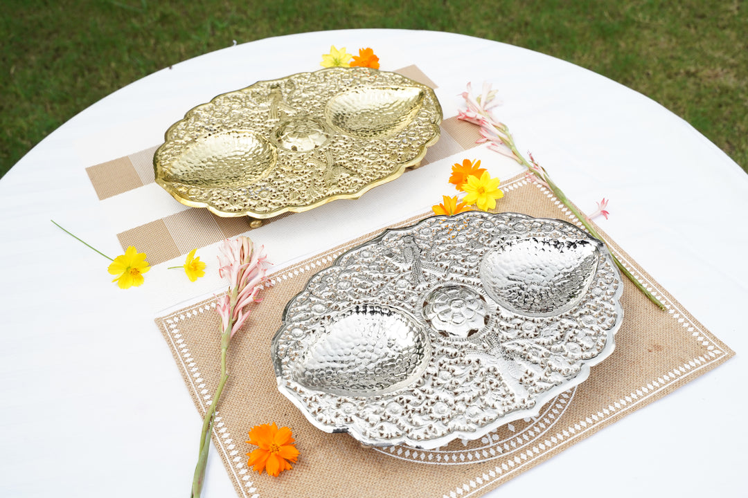 Silver & brass Handcrafted Plate| Mettlea Collection