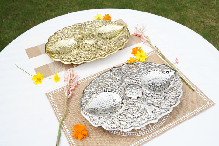 Silver & brass Handcrafted Plate| Mettlea Collection