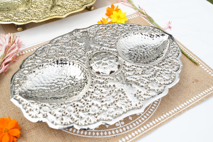 Silver & brass Handcrafted Plate| Mettlea Collection