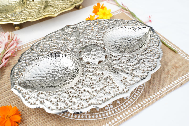Silver & brass Handcrafted Plate| Mettlea Collection