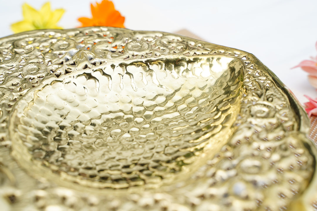 Silver & brass Handcrafted Plate| Mettlea Collection