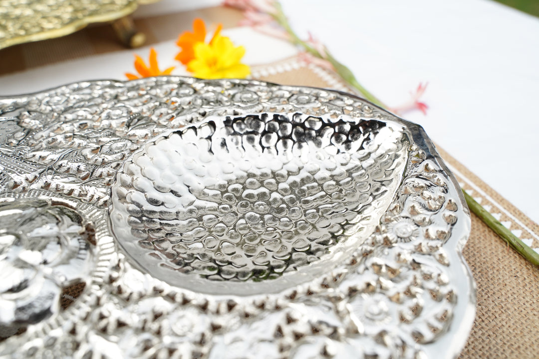 Silver & brass Handcrafted Plate| Mettlea Collection