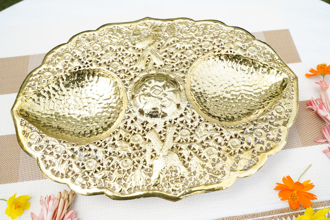 Silver & brass Handcrafted Plate| Mettlea Collection