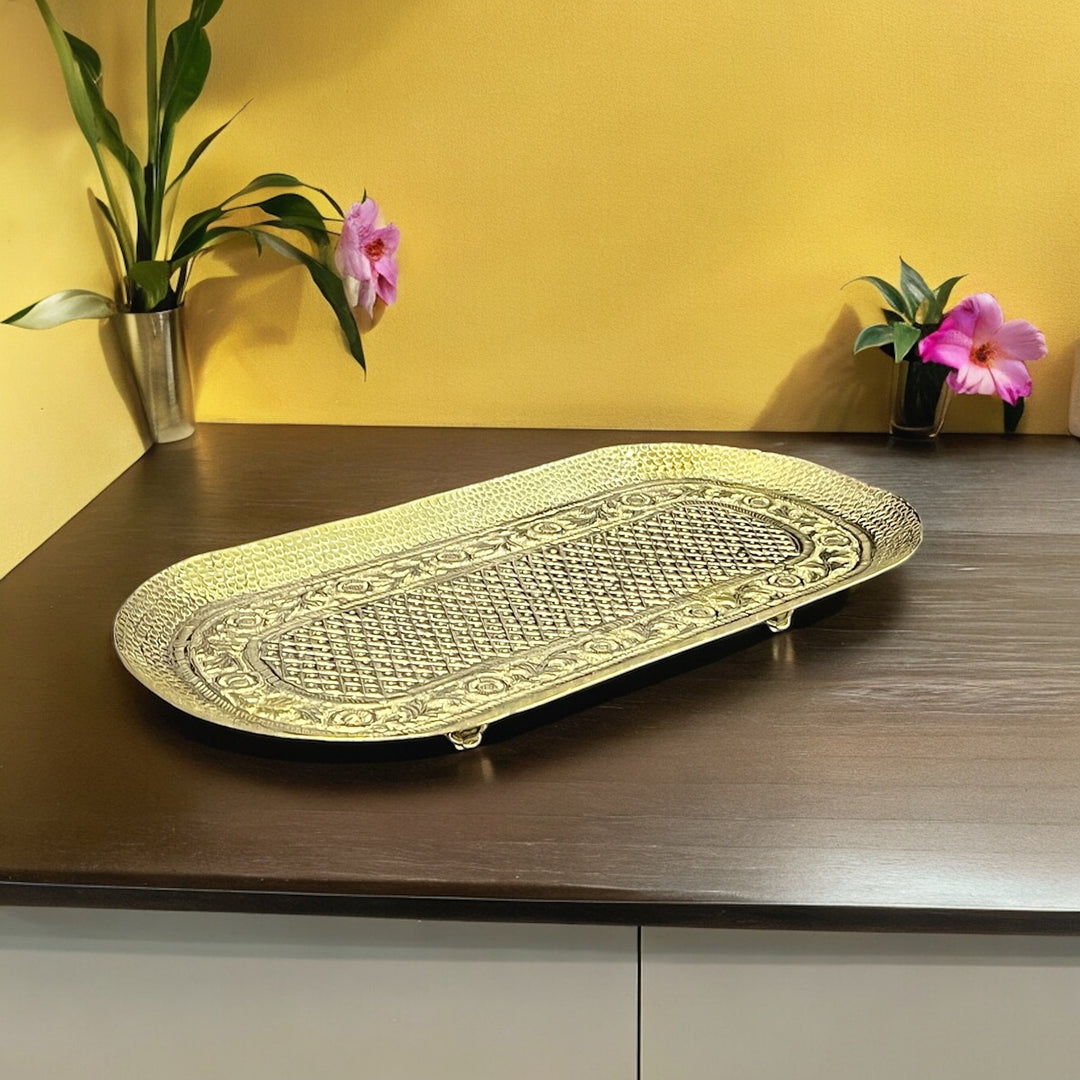 Brass Silver-Plated Rectangular Serve Tray | Mettlea Craft