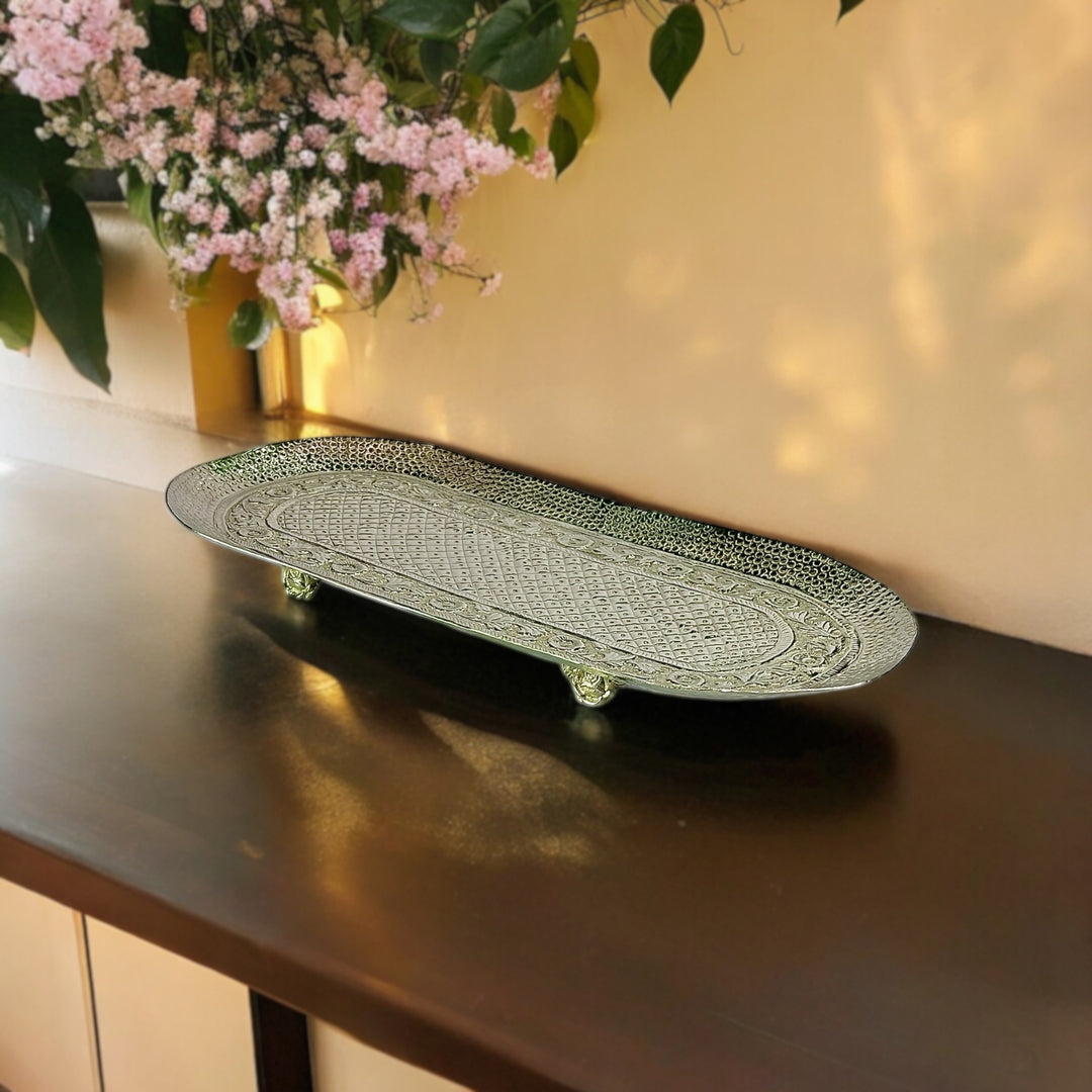 Brass Silver-Plated Rectangular Serve Tray | Mettlea Craft